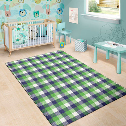 White Green And Blue Buffalo Plaid Print Area Rug