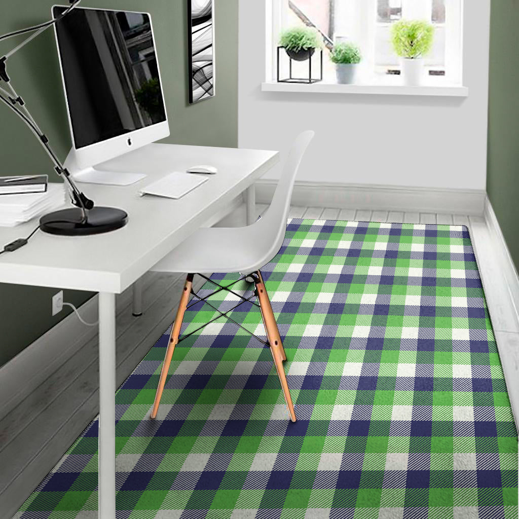 White Green And Blue Buffalo Plaid Print Area Rug