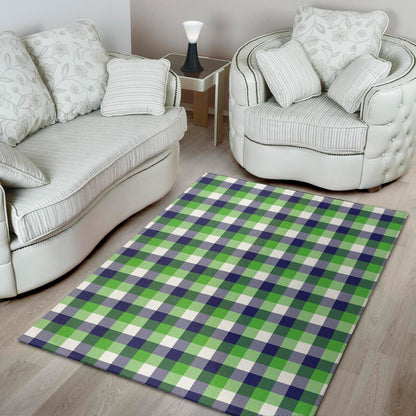 White Green And Blue Buffalo Plaid Print Area Rug