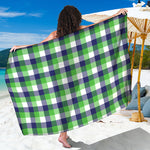 White Green And Blue Buffalo Plaid Print Beach Sarong Wrap