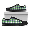 White Green And Blue Buffalo Plaid Print Black Low Top Sneakers