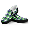 White Green And Blue Buffalo Plaid Print Black Slip On Sneakers