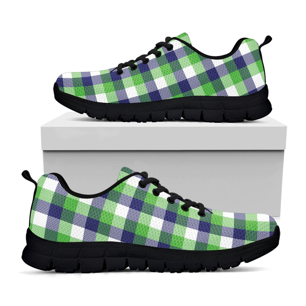 White Green And Blue Buffalo Plaid Print Black Sneakers