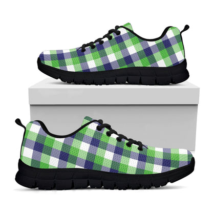 White Green And Blue Buffalo Plaid Print Black Sneakers