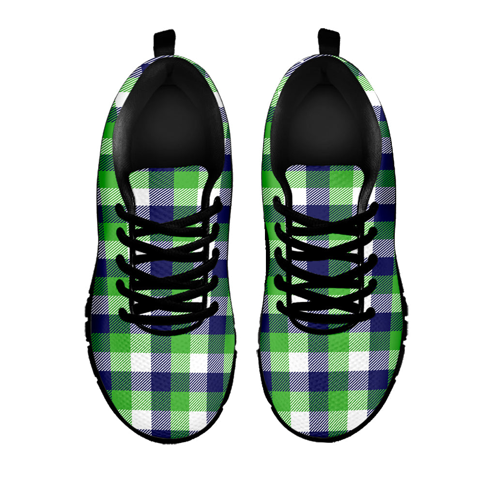 White Green And Blue Buffalo Plaid Print Black Sneakers