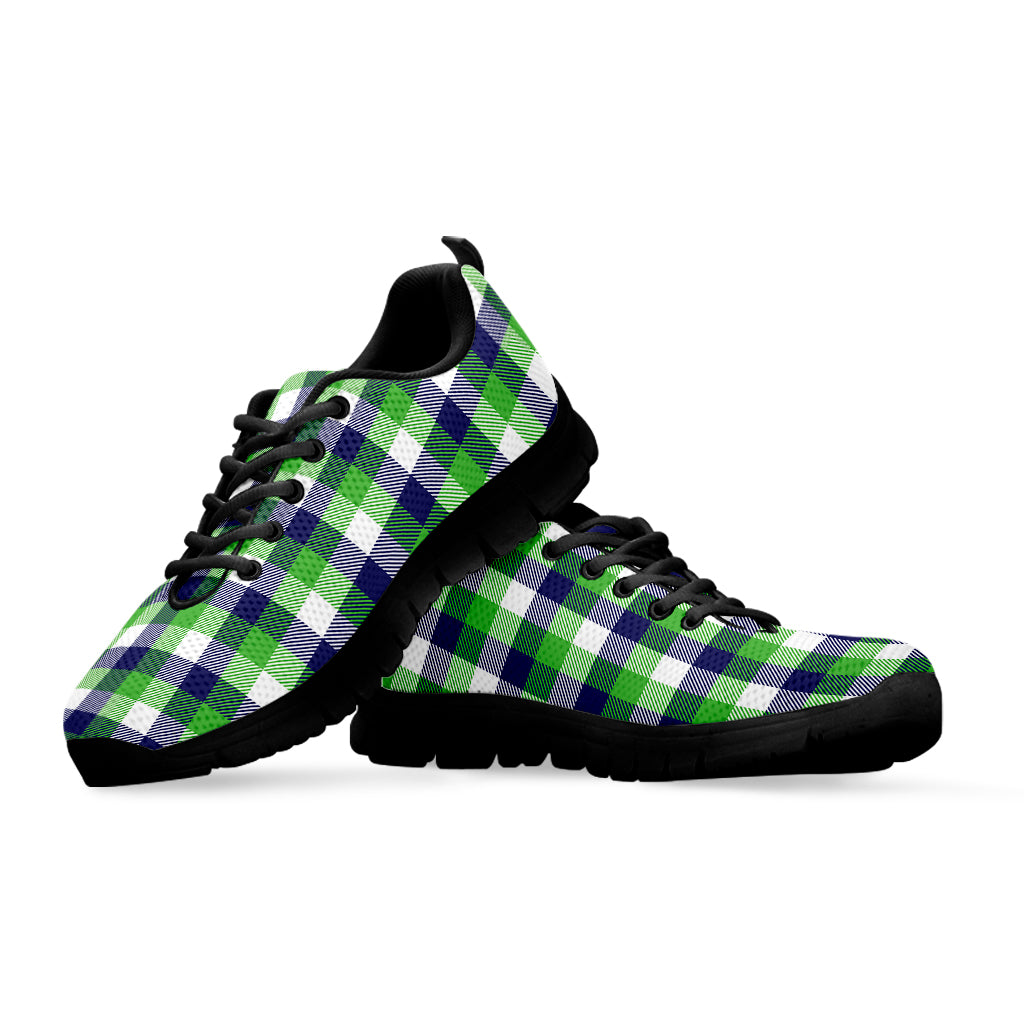 White Green And Blue Buffalo Plaid Print Black Sneakers