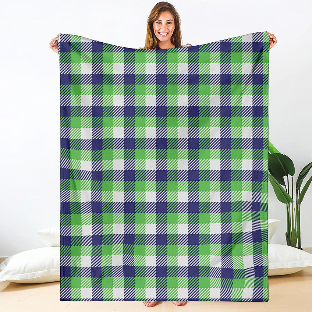 White Green And Blue Buffalo Plaid Print Blanket