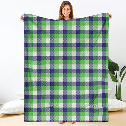 White Green And Blue Buffalo Plaid Print Blanket