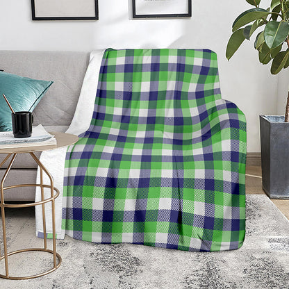 White Green And Blue Buffalo Plaid Print Blanket