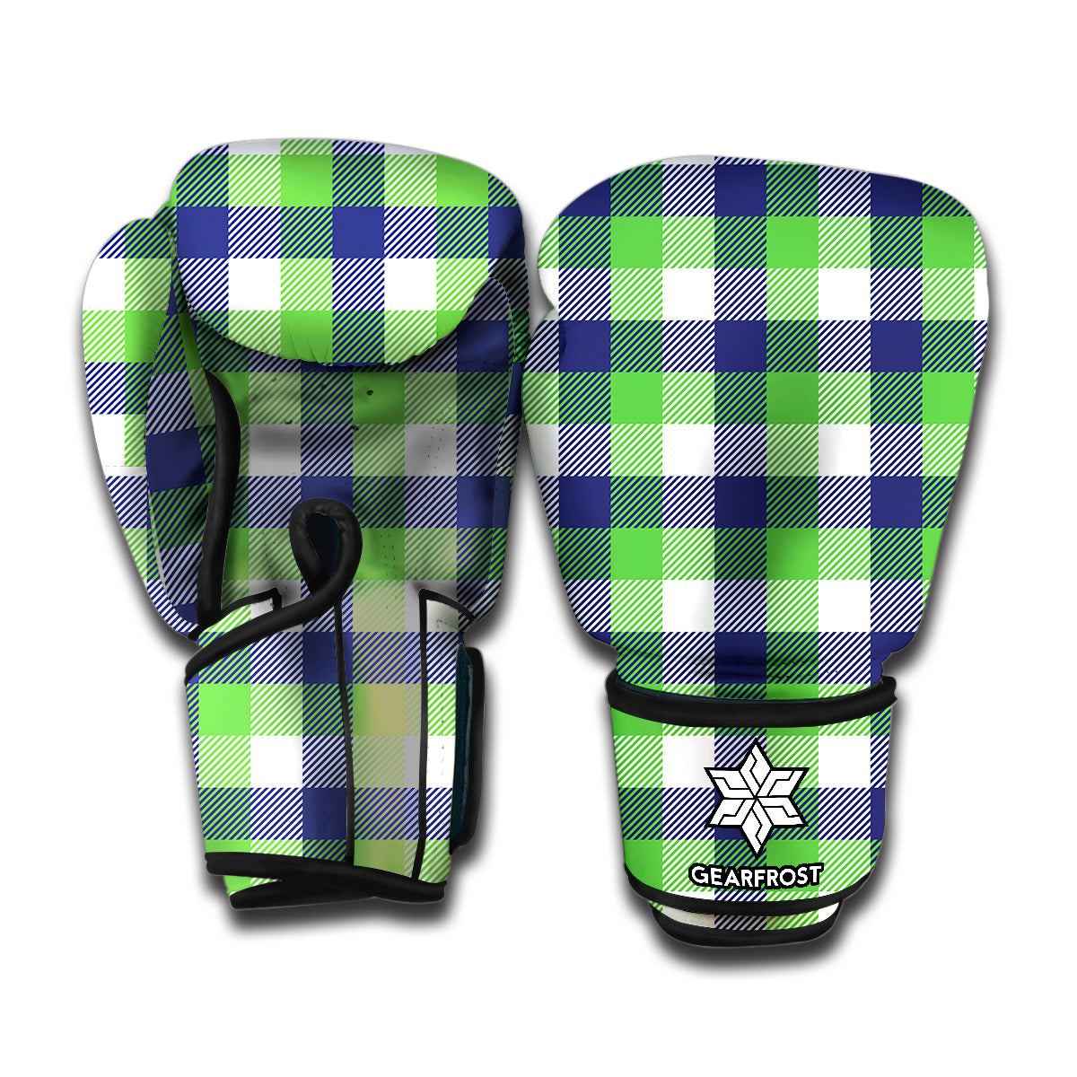White Green And Blue Buffalo Plaid Print Boxing Gloves