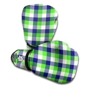 White Green And Blue Buffalo Plaid Print Boxing Gloves