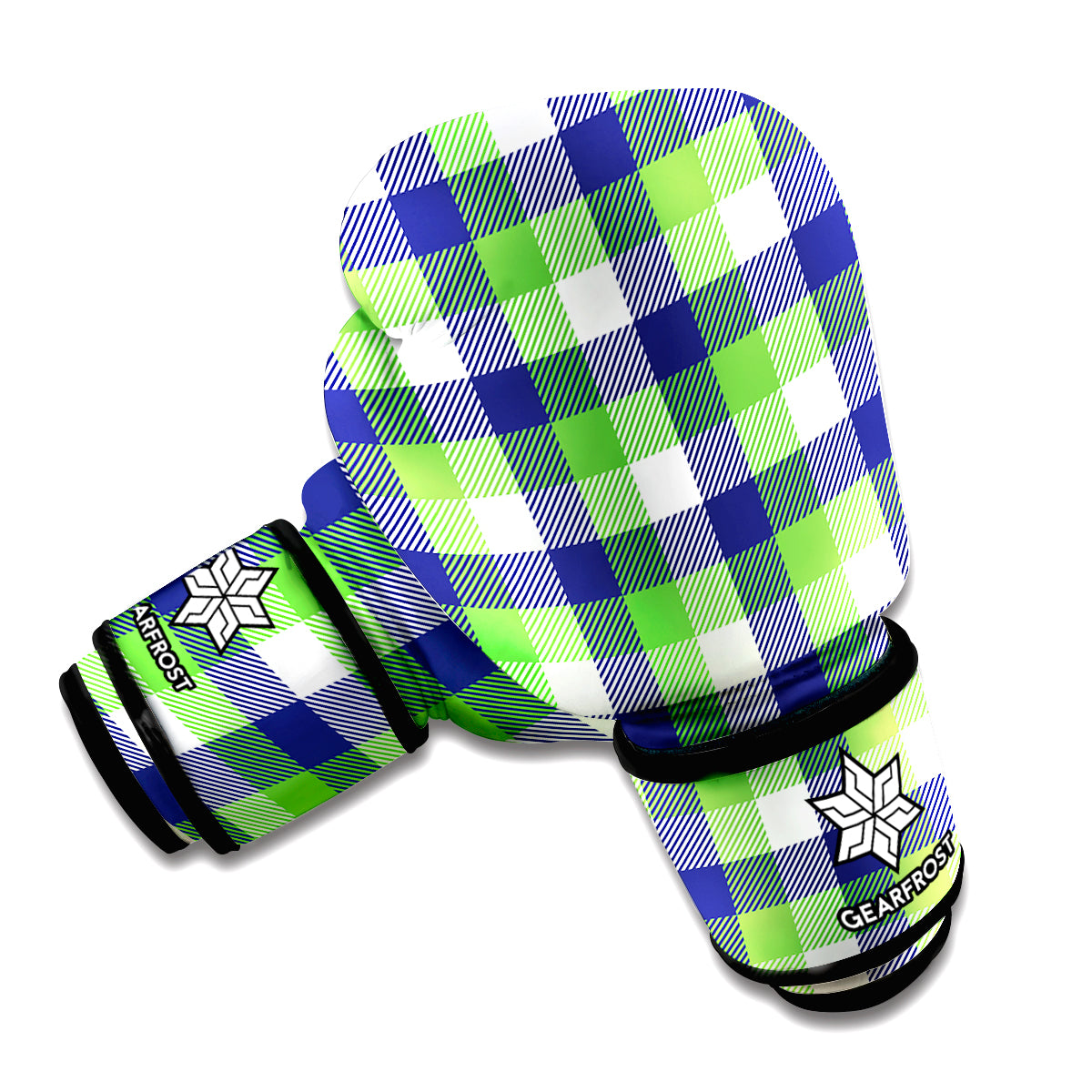 White Green And Blue Buffalo Plaid Print Boxing Gloves