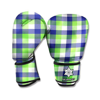 White Green And Blue Buffalo Plaid Print Boxing Gloves