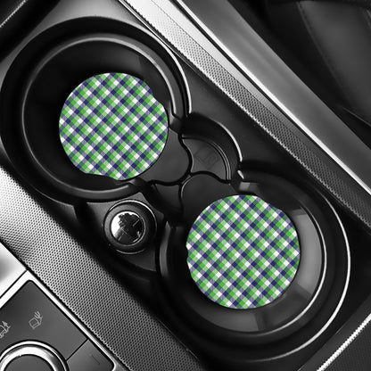 White Green And Blue Buffalo Plaid Print Car Coasters