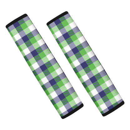 White Green And Blue Buffalo Plaid Print Car Seat Belt Covers