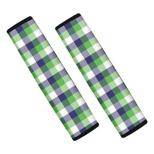 White Green And Blue Buffalo Plaid Print Car Seat Belt Covers