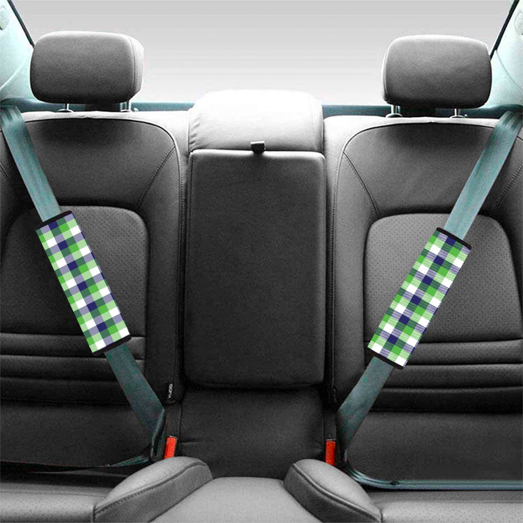 White Green And Blue Buffalo Plaid Print Car Seat Belt Covers