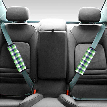 White Green And Blue Buffalo Plaid Print Car Seat Belt Covers