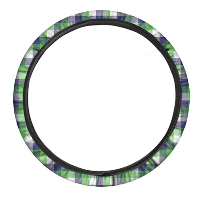 White Green And Blue Buffalo Plaid Print Car Steering Wheel Cover