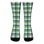 White Green And Blue Buffalo Plaid Print Crew Socks