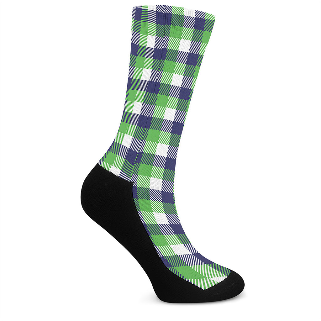 White Green And Blue Buffalo Plaid Print Crew Socks