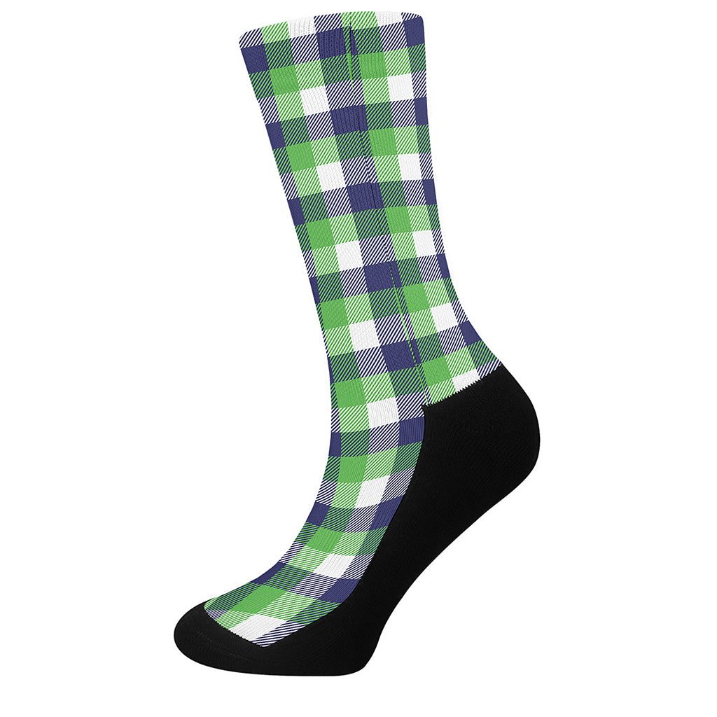 White Green And Blue Buffalo Plaid Print Crew Socks