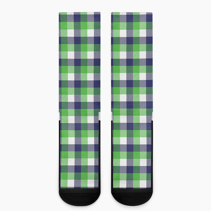 White Green And Blue Buffalo Plaid Print Crew Socks