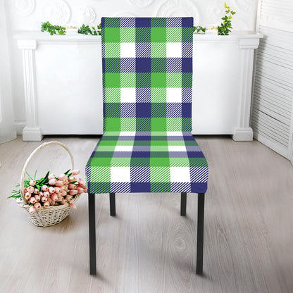 White Green And Blue Buffalo Plaid Print Dining Chair Slipcover