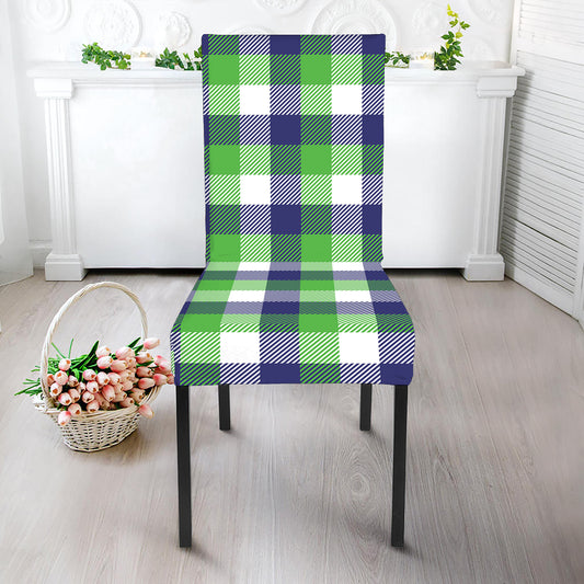 White Green And Blue Buffalo Plaid Print Dining Chair Slipcover