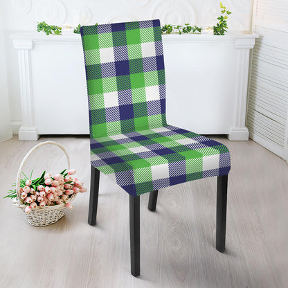 White Green And Blue Buffalo Plaid Print Dining Chair Slipcover