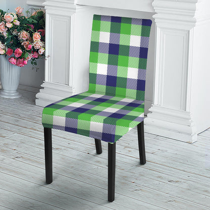 White Green And Blue Buffalo Plaid Print Dining Chair Slipcover
