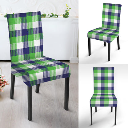 White Green And Blue Buffalo Plaid Print Dining Chair Slipcover