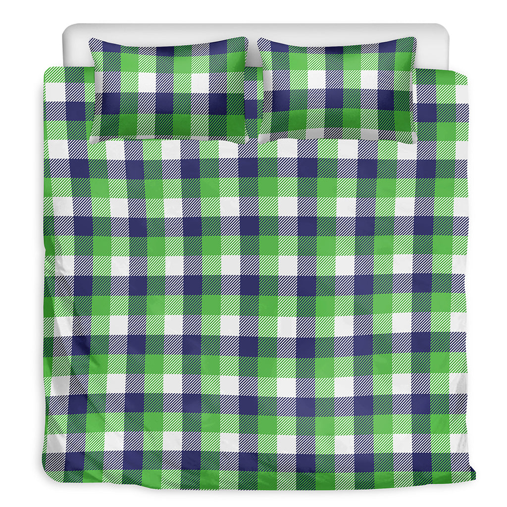 White Green And Blue Buffalo Plaid Print Duvet Cover Bedding Set