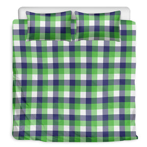 White Green And Blue Buffalo Plaid Print Duvet Cover Bedding Set