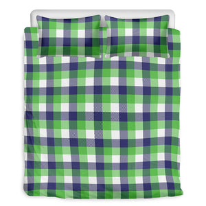 White Green And Blue Buffalo Plaid Print Duvet Cover Bedding Set