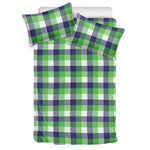 White Green And Blue Buffalo Plaid Print Duvet Cover Bedding Set