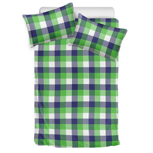 White Green And Blue Buffalo Plaid Print Duvet Cover Bedding Set