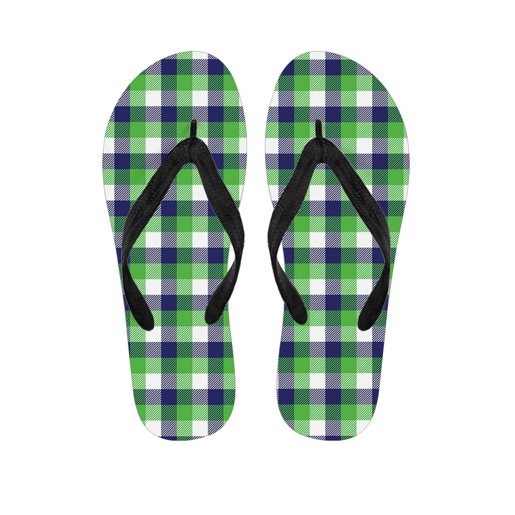 White Green And Blue Buffalo Plaid Print Flip Flops