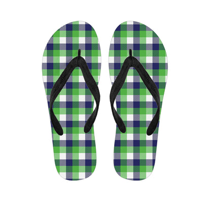 White Green And Blue Buffalo Plaid Print Flip Flops