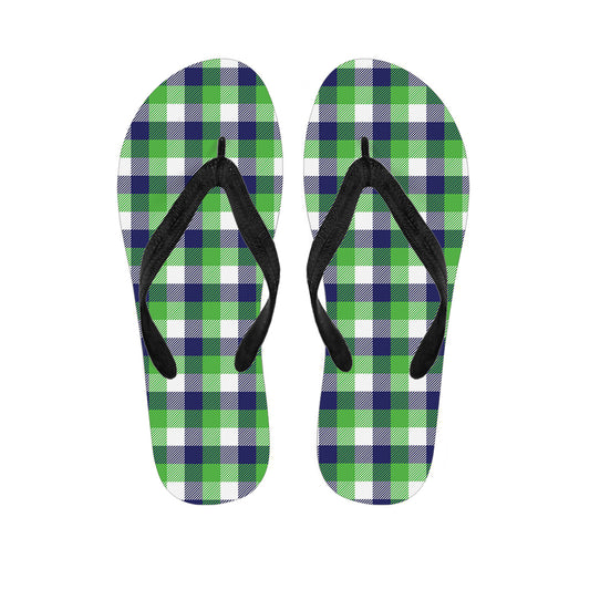White Green And Blue Buffalo Plaid Print Flip Flops