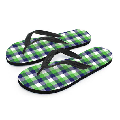White Green And Blue Buffalo Plaid Print Flip Flops