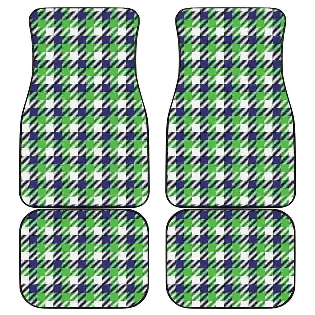 White Green And Blue Buffalo Plaid Print Front and Back Car Floor Mats