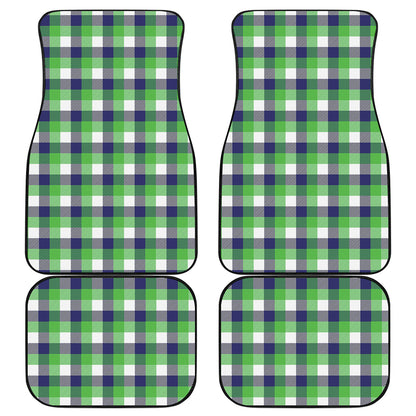 White Green And Blue Buffalo Plaid Print Front and Back Car Floor Mats