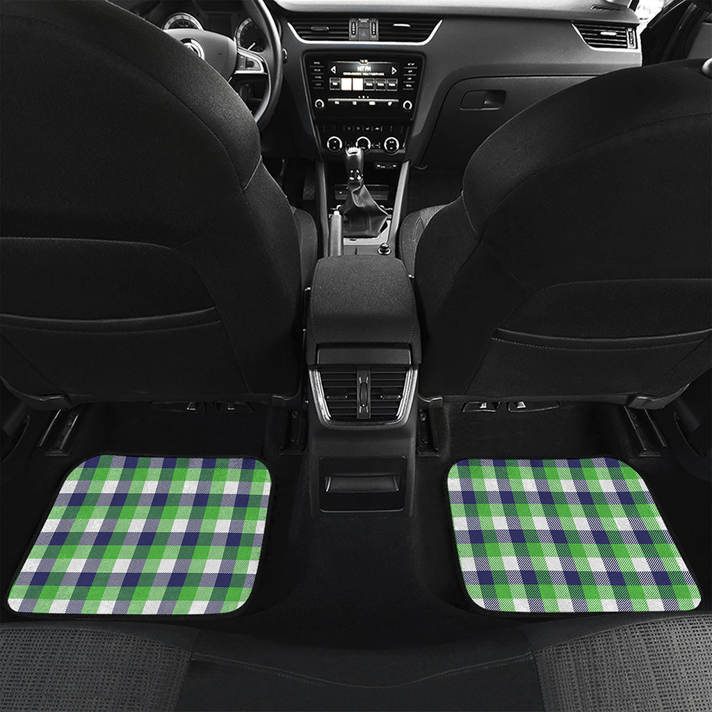 White Green And Blue Buffalo Plaid Print Front and Back Car Floor Mats