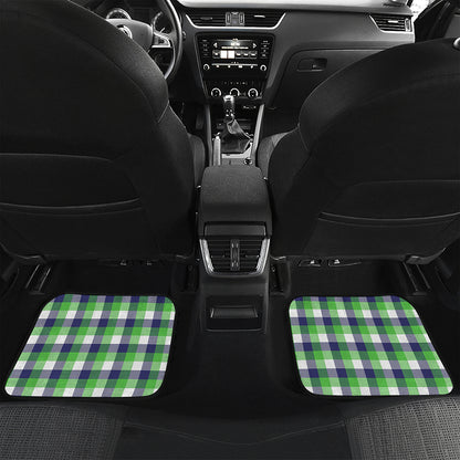 White Green And Blue Buffalo Plaid Print Front and Back Car Floor Mats
