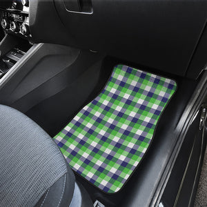 White Green And Blue Buffalo Plaid Print Front and Back Car Floor Mats