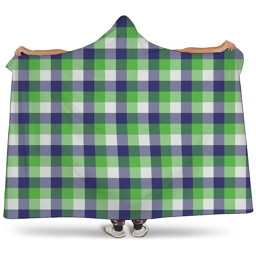 White Green And Blue Buffalo Plaid Print Hooded Blanket