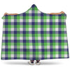 White Green And Blue Buffalo Plaid Print Hooded Blanket