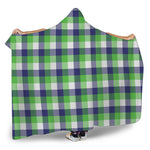 White Green And Blue Buffalo Plaid Print Hooded Blanket