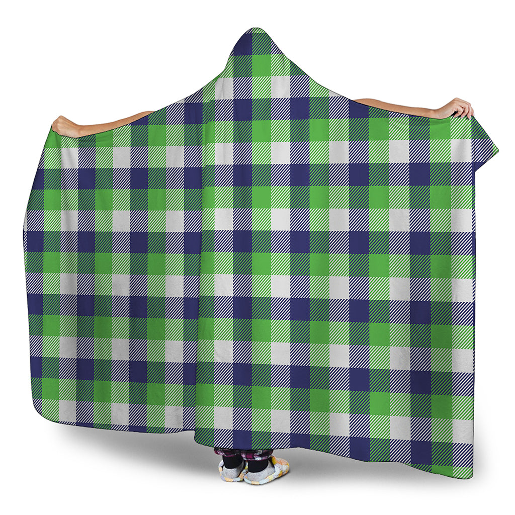 White Green And Blue Buffalo Plaid Print Hooded Blanket